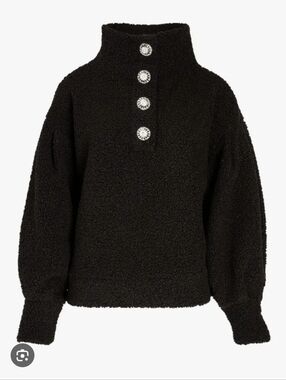 Express Cozy Black Sherpa Pullover with Sparkle Buttons